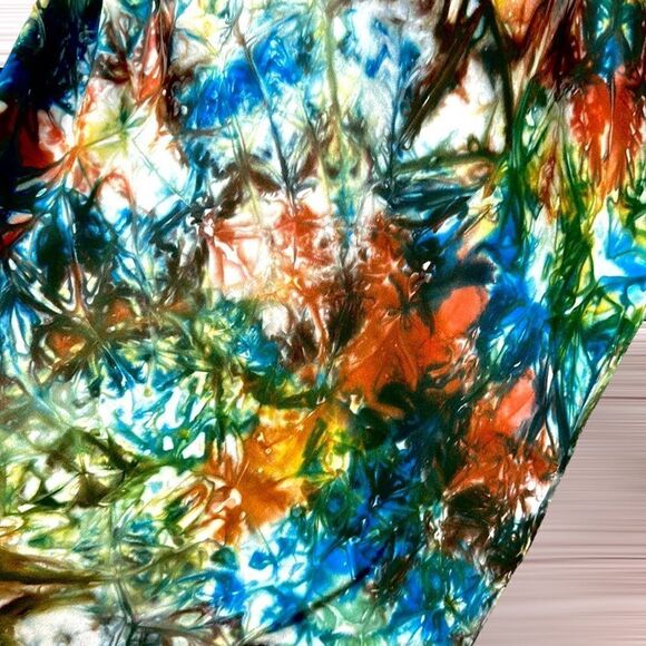 Large Silk Satin Square Scarf Abstract Print Hand Rolled - Picture 3 of 11